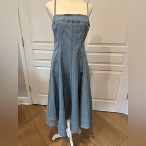 Pilcro by Anthropologie Square-Neck Seamed Chambray Midi Dress